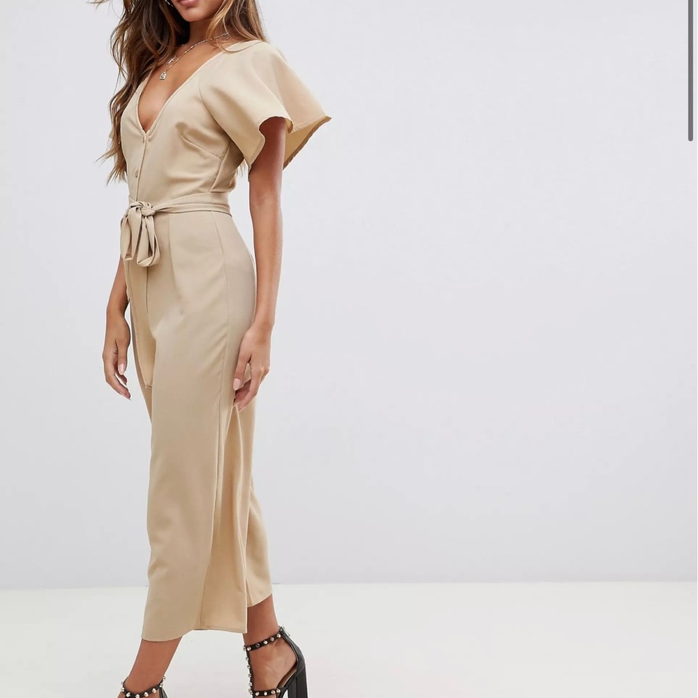 Asos Design Tea Jumpsuit With Button Front And Ti… - image 4
